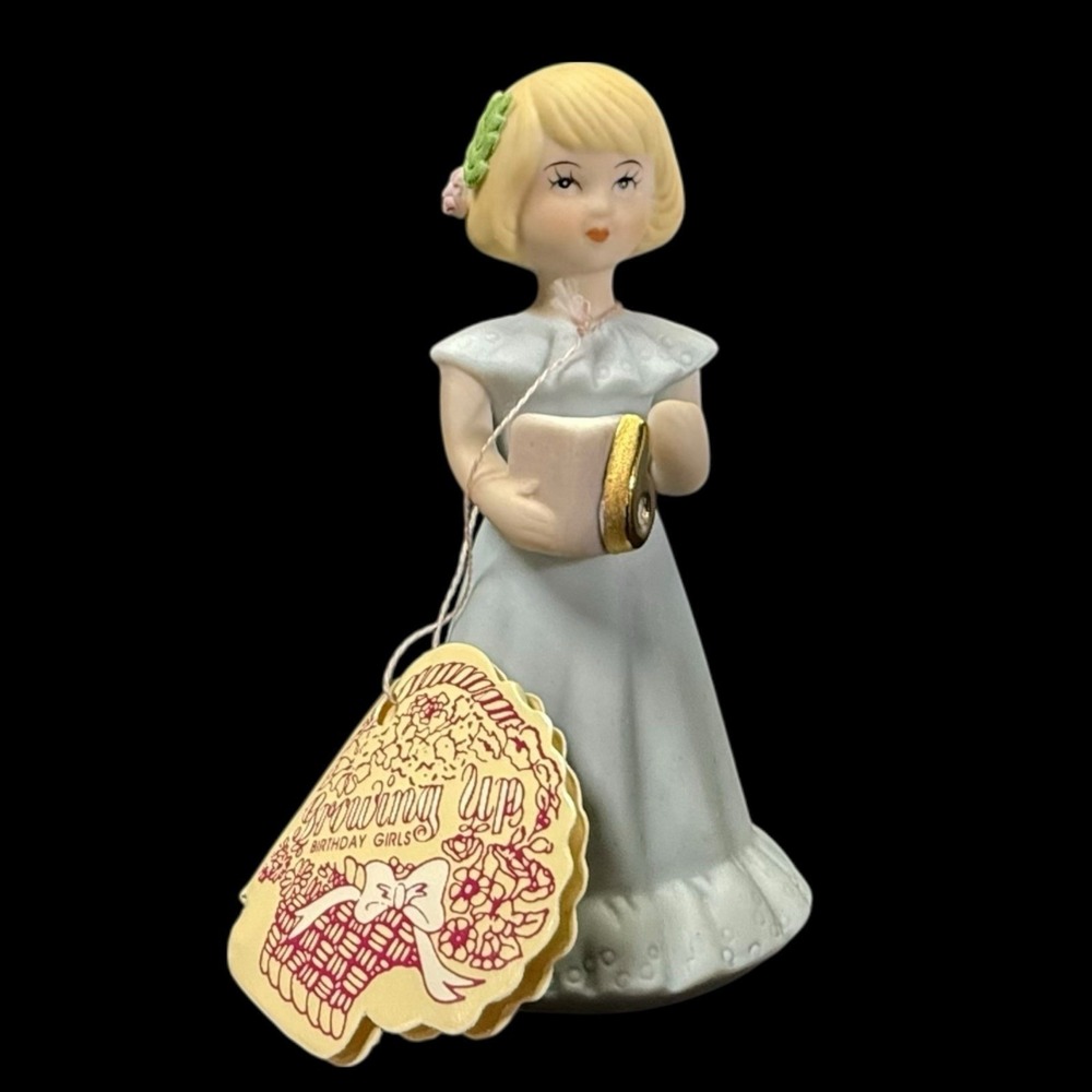 Growing Up Birthday Girl Figurine Age 6 Blonde Hair Dress Vtg Enesco